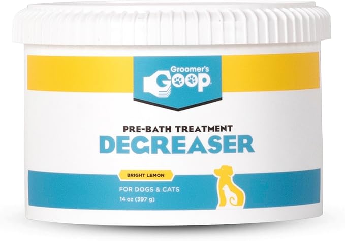 Groomer’s Goop Pre-Bath Pet Degreaser Treatment - Professional Strength Formula Removes Tough Oil & Grime from Dog & Cat Coats, Conditions Skin, Dye-Free - 14 oz Can