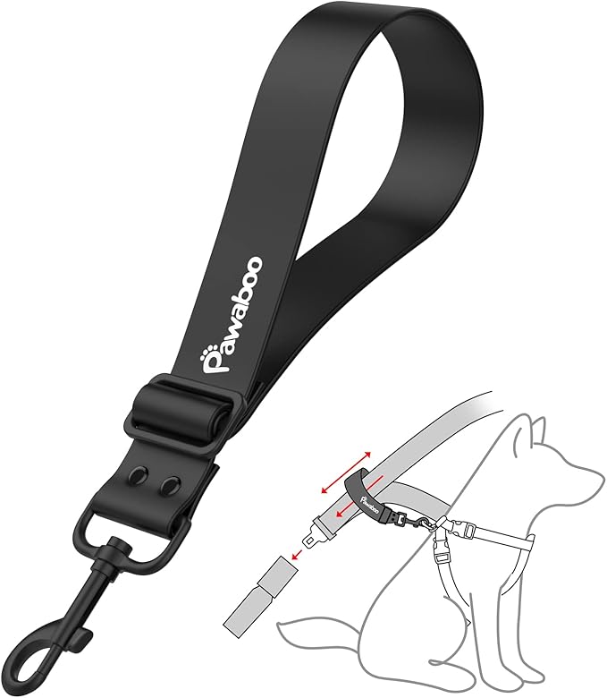 Pawaboo Dog Car Seatbelt, Universal Pet Safety Belt, Chew-Proof Dog Car Restraint with Adjustable Strap, Nylon Woven Belt & PVC Shell Dog Seatbelt Harness, Dog Leash with 360° Hook, 20 in, Black