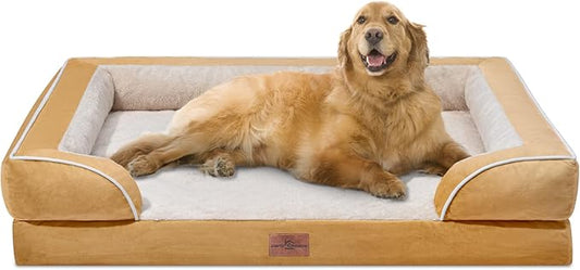 Extra Large Dog Beds, XL Dog Beds Waterproof, Orthopedic Dog Bed with Bolster, Washable Dog Bed Sofa Pet Bed with Removable Cover & Non-Slip Bottom(X-Large,Khaki)