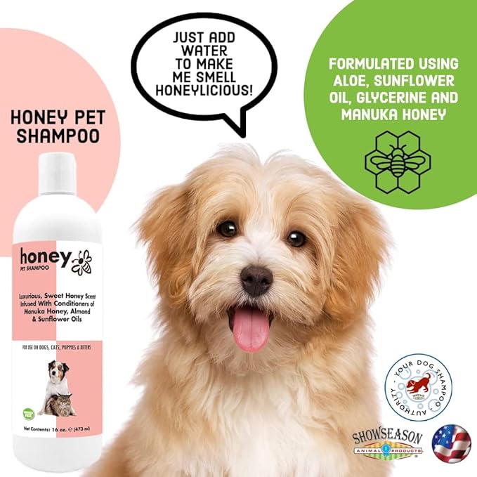 Honey Pet Shampoo for Dogs and Cats 16 oz. | Cruelty-Free | Paraben-Free | Biodegradable and Non-Toxic | Made in The USA