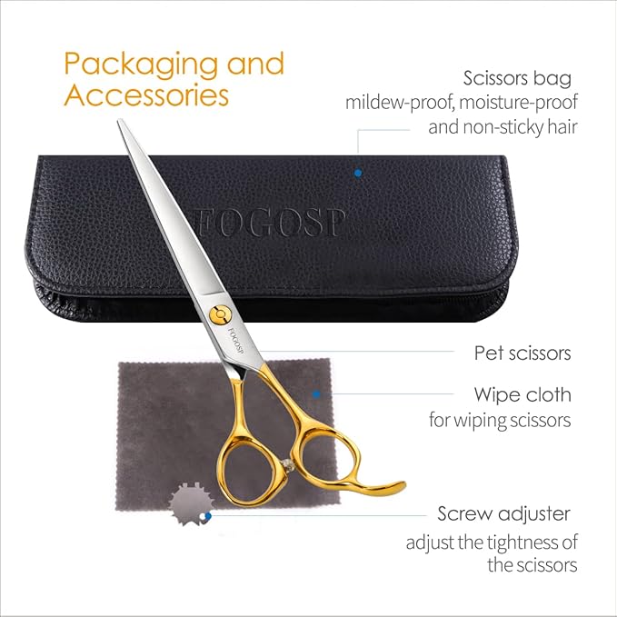 Professional Dog Grooming Scissors Straight 7" Pet Grooming Shears for Cutting Small Dogs Cat Thick Hair Japan 440C Stainless Steel Right Handed(7 in Straight, Gold)