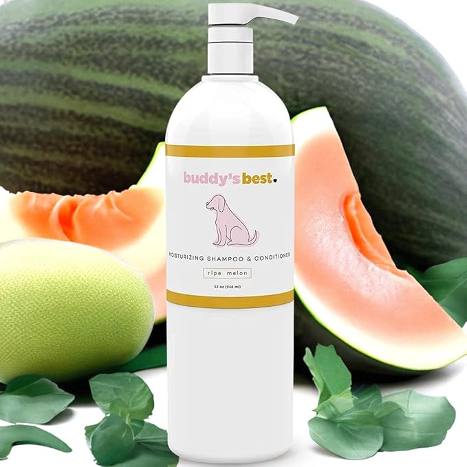 Buddy's Best, Dog Shampoo and Conditioner in One - Natural Oatmeal Shampoo for Dogs with Sensitive Skin - Moisturizing Dog Wash (32 Fl Oz, Ripe Melon)