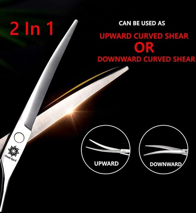 Dream Reach Dog Grooming Scissors - 7'' Professional Pet Cat Hair Scissors Set - Best Cutting & Curved & Thinning Shear Scissors & Grooming Comb Kit for Small Large Dogs Cats Pets