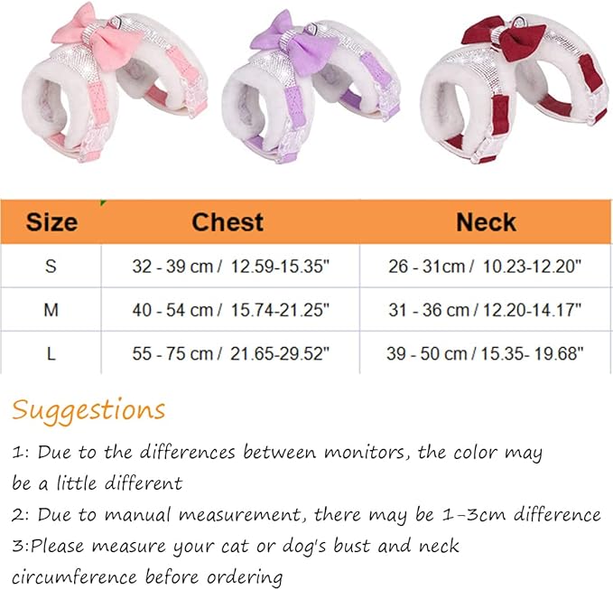 Plush Chest Straps for Dogs, Rhinestone Winter Dog Harness, Vest Bow Harness for Small Medium Dogs