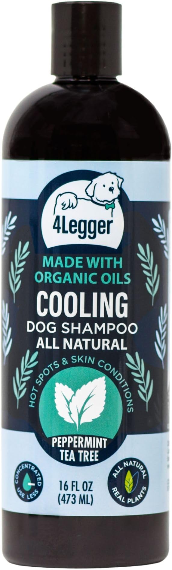 Organic Dog Shampoo, Cooling Peppermint Tea Tree Dog Shampoo for Skin Conditions and Hot Spot - 16 oz