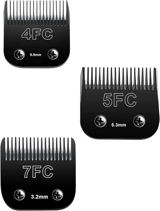 Detachable Pet Dog Clipper Blades,Compatible with Oster A5, Wahl KM Series Clippers,Made of Ceramic,Black,3 Pack (4FC 5FC 7FC)