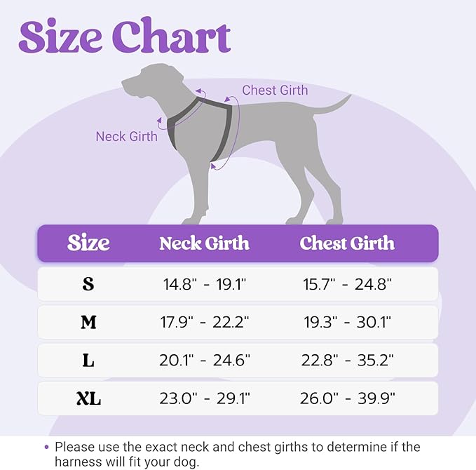 rabbitgoo Dog Harness Medium Sized, No Pull Pet Harness with Soft Padded Handle, Adjustable Reflective Vest with 3 Buckles, Easy Walking Harness with 2 Leash Clips, Purple, XL