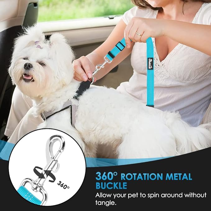 Lukovee Dog Car Seat Belt, 2 Pack Headrest Restraint Seatbelt, Adjustable Pet Safety Leads with Reflective Elastic Bungee for Dog Harness Collar Travel Daily Use (Tiffany Blue,Headrest+Clip)