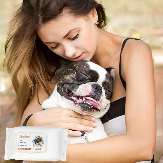 Dog Cleaning and Grooming Wipes for Paws, Butt and face & Cats, Soft Cleaning and deodorizing, no Fragrance, 80 Count for Allergies and Itches.