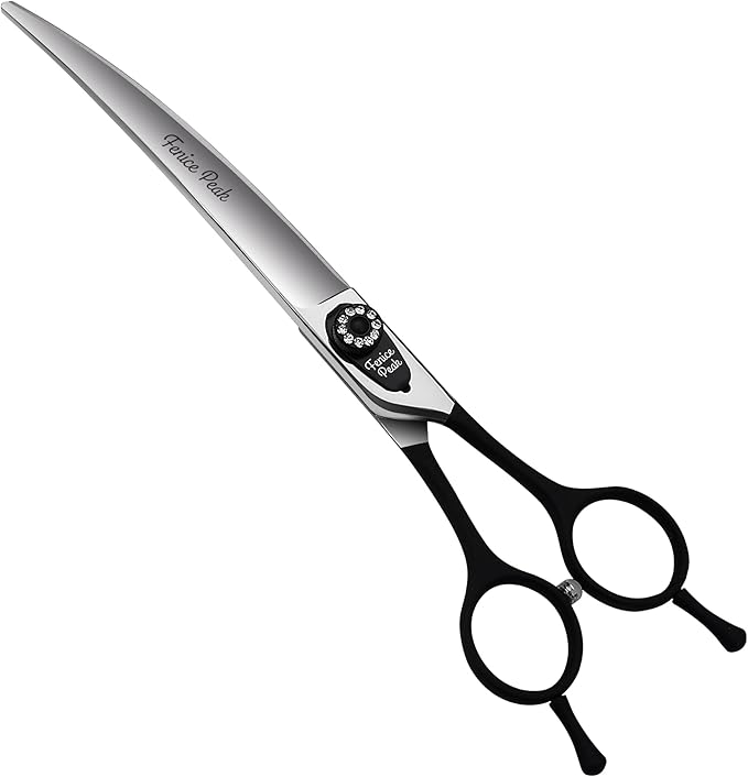 Fenice 8.0 inch Dog Grooming Curved Scissors with Jeweled Screw for Pets Japan 440C Stainless Steel Sharp Blade Light Weight Comfortable for Right Handed Groomers