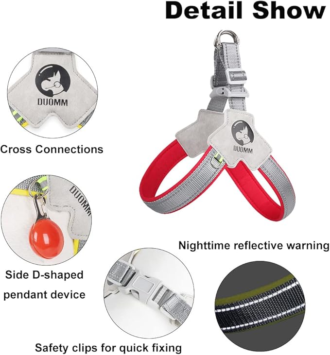 Dog Harness Y-Shaped Harness Breathable Heat Dissipation Easy to Wear Night Reflective Signs for Small and Large Dogs to Wear (Red,S Bust 13in-18in)