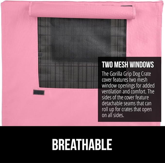 GORILLA GRIP Dog Crate Covers Compatible with Amazon Basics Dog Crates, All Sides Open, Privacy Cover Fits 42" Wire Kennel, Breathable Mesh Windows, Light Reducing Puppy Training Cage Topper, Pink