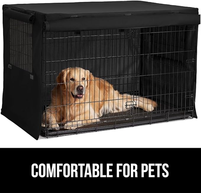 Gorilla Grip Dog Crate Covers Compatible with Amazon Basics Dog Crates, All Sides Open, Privacy Cover Fits 42" Wire Kennel, Breathable Mesh Windows, Light Reducing Puppy Training Cage Topper, Black