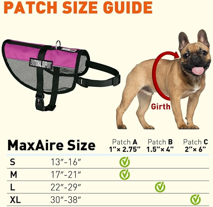 Dogline MaxAire Multi-Purpose Mesh Vest for Dogs and 2 Removable Emotional Support Patches, 30 to 38", Pink