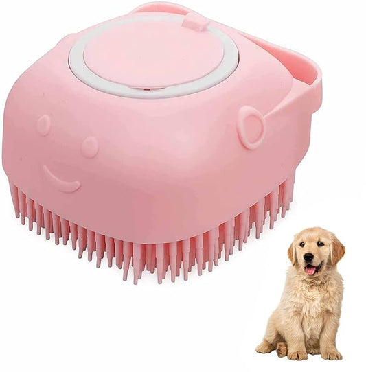 Silicone Grooming Brush for Dogs and Cats - Short and Long Hair Cleaning and Washing (Pink)