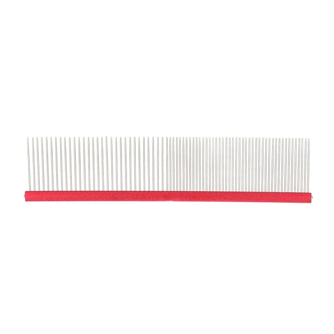 Greyhound Comb for Dogs, Metal Dog Comb with Rounded Ends, 2-in-1 Design for Grooming Matting, Red