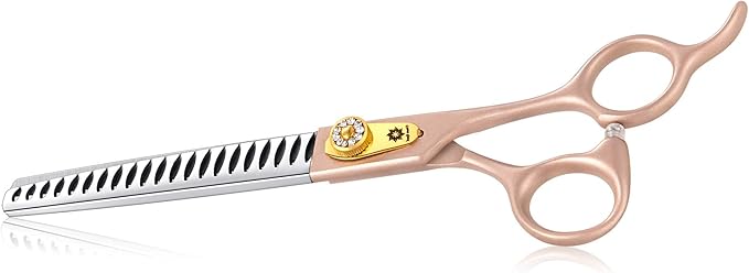 7 Inches Professional Pet Grooming Scissors, 440C Japanese Steel Straight & Curved & Thinning & Chunker Shears/Scissors for Dog Cat and More Pets (7 inch-Chunker Scissors)