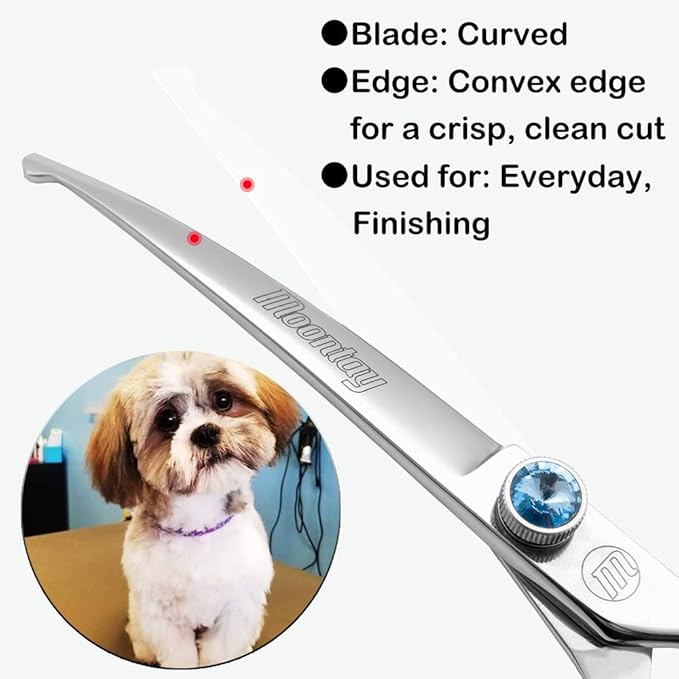 Moontay Professional Dog Grooming Straight, Curved, Thinning/Blending/Chunking Scissors Kit, JP-440C Stainless Steel Pet Cat Hair Cutting/Trimming Shears, Silver