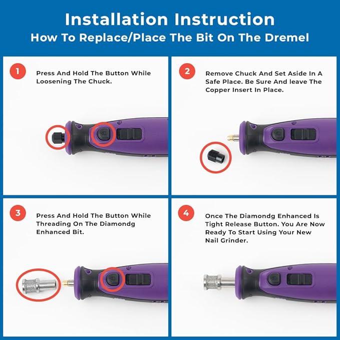 Diamondg - Professional Diamond Nail Rotary Nail Grinder Bit Dogs - Painless Nail Trimmer Bits Won't Pull Hair or Get Hot - Pack of 1 (Large)