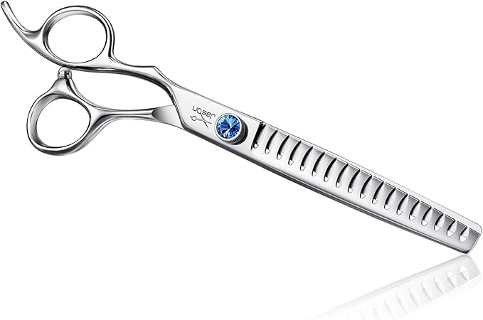 JASON Left Handed 7" 18-Tooth Texturising Dog Grooming Chunkers Scissor, Ergonomic Cats Grooming Shears Pets Trimming Kit with Offset Handle, Sharp, Comfortable Shear