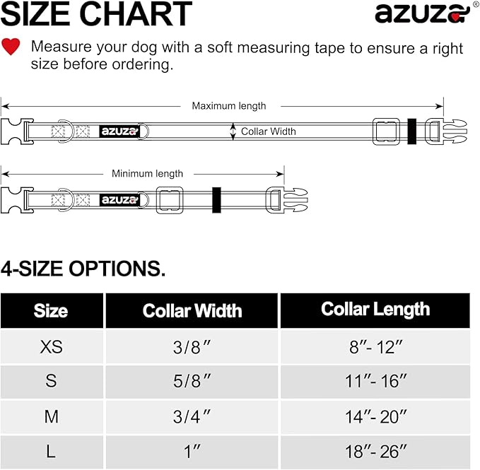 azuza 3 Pack Dog Collars Comfortable and Adjustable Nylon Dog Collars for Medium Dogs, M (14-20inch)，Green, Blue and Royal Blue