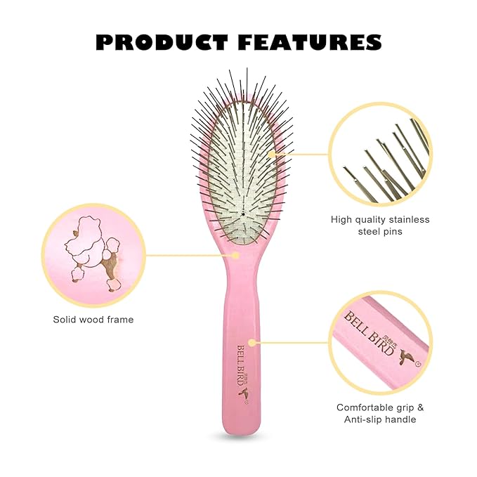 Der Meister Pin Brush, Pets Shedding, Dematting and Grooming tool for Dogs and Cats with All Hair Types, Remove Loose Hair, Fur, Undercoat, Mats, Tangled Hair, Knots (PINK)