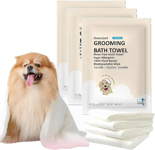 Toner Depot XL Pet Grooming Bath Wipes, Huge Rinse-Free Towels for Cleaning and Deodorizing Plant-Based Hypoallergenic Wipes for Dogs and Cats, 3 Pack (Large 12x18)