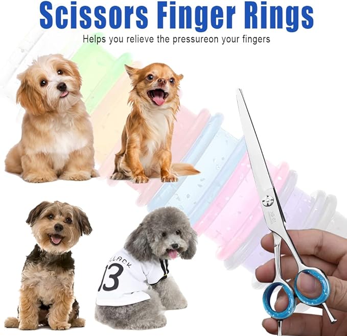 16 PCS Soft Silicone Scissors Finger Rings Dog Grooming Pet Shears Ring Thumb Inserts Finger Protector Ring Scissor Accessories for Barber Dog Hair Cutting Scissors (8 Colors)
