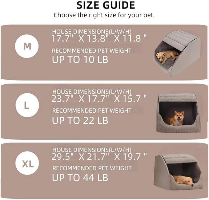 Extra Large Dog Bed House, Cozy Dog House Indoor, Memory Sponge, Plush Dog Cave Bed Crate Cushion with Non-Slip Bottom for Medium Large Dogs (Grey, L)