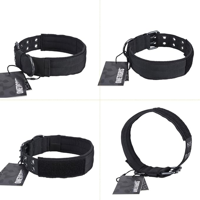 OneTigris Military Adjustable Dog Collar with Metal D Ring & Buckle 2 Sizes (Black, L)