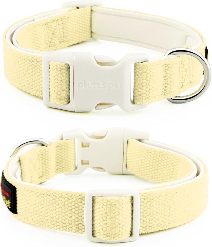 Plutus Pet Cotton Dog Collar, Heavy Duty Collar with Soft Padding, Adjustable and Comfortable for Small Medium and Large Dogs, Light Yellow, S