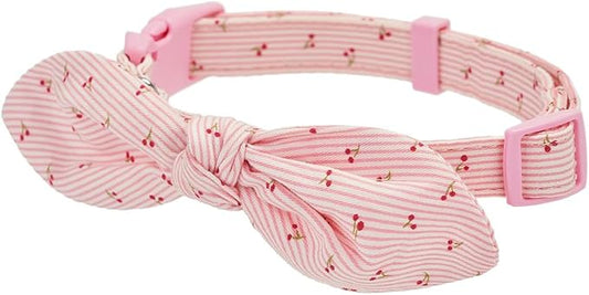 Cotton Dog Collar Soft Lightweight with Hand-Tied Knot Bow for Small Puppy Dogs.(XS, Cherry)