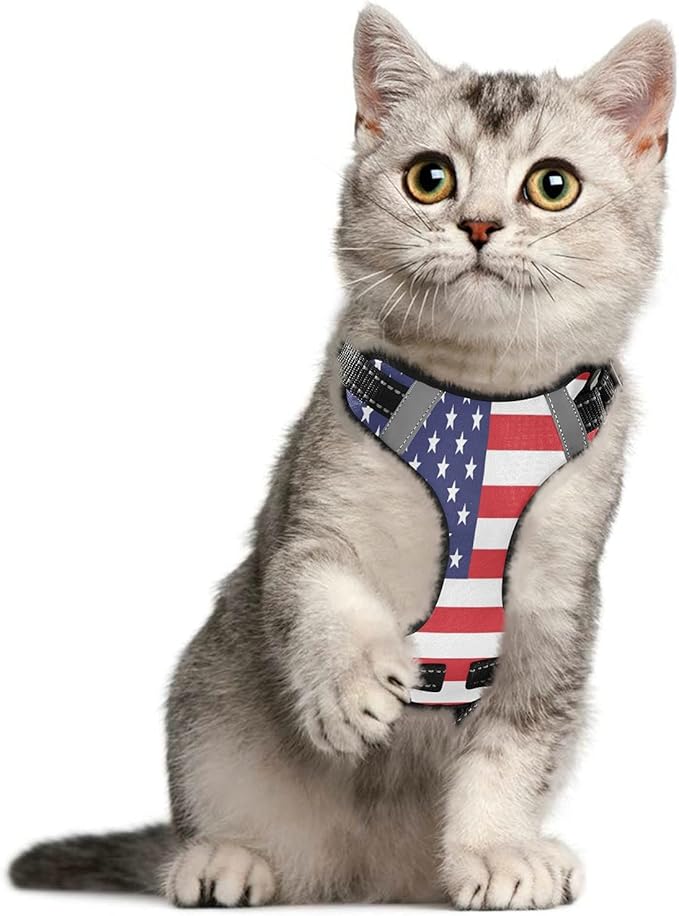 American Flag Dog/Cat Harness,Adjustable Soft Padded Pet Dog Vest-Reflective No-Choke Pet Harness Easy Control Front Clip for Small, Medium, Large Dog/Cat