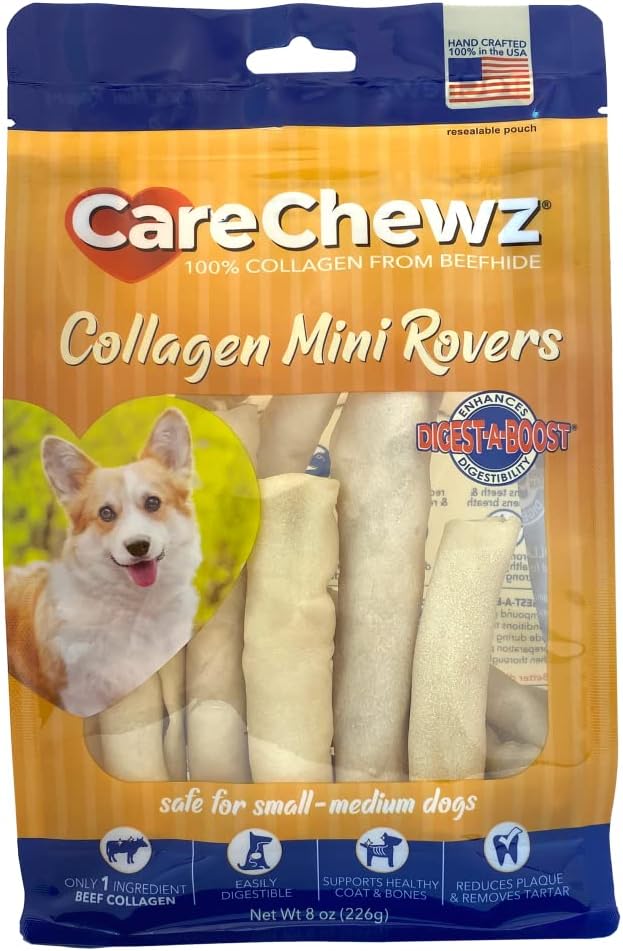 Pet Factory CareChewz Collagen Mini Rovers Dog Chew Treats - Natural Flavor, 8 oz