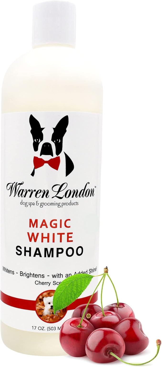 Warren London Magic White Dog Shampoo | Whitening Shampoo for White Dogs & Lighter Dog Coats | Puppy and Cat Safe Grooming Supplies | Cherry Scent | Made in USA | 17oz
