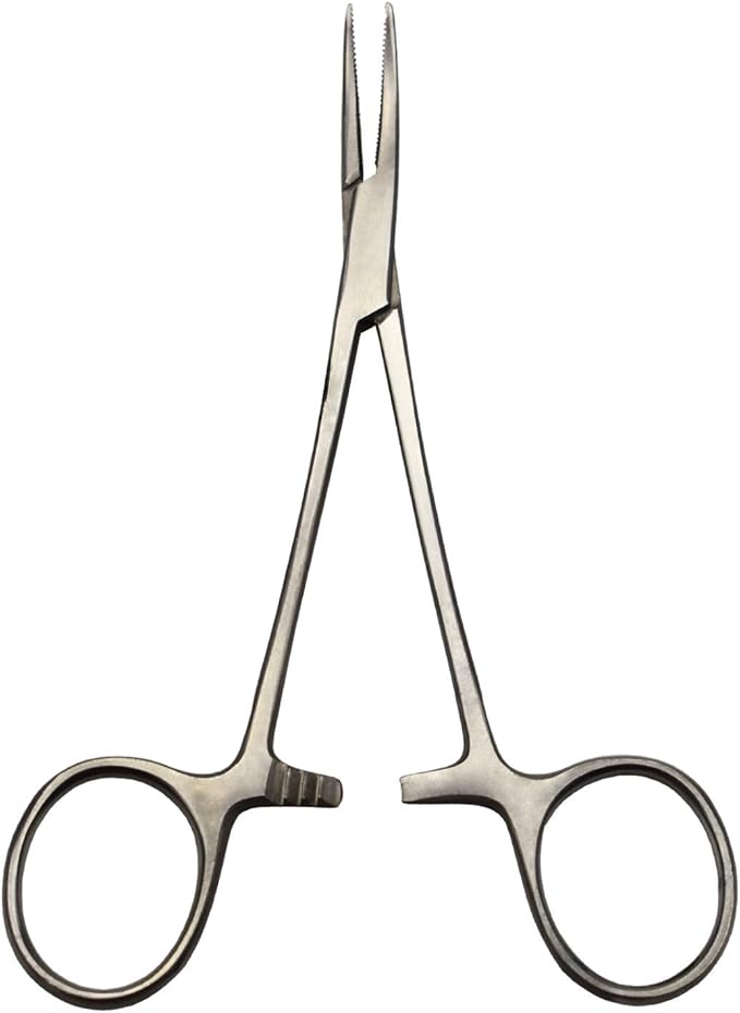 Professional Stainless Steel Pets Dogs Cats Hemostat Forceps Scissors Ear Hair Clamp Pulling Shears Plier Pet Dog Trimmer Accessories Curved Silver