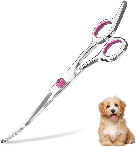 Petsvv 7.5" Curved Dog Grooming Scissors with Safety Round Tips, Light Weight Professional Pet Grooming Shears Stainless Steel for Dogs Cats Pets