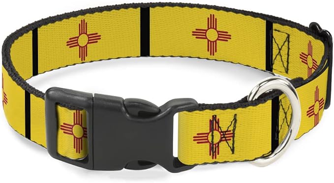 Dog Collar Plastic Clip New Mexico Flag Black 16 to 23 Inches 1.5 Inch Wide