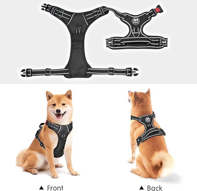 PoyPet No Pull Dog Harness, No Choke Front Lead Dog Reflective Harness, Adjustable Soft Padded Pet Vest with Easy Control Handle for Small to Large Dogs(Black,XS)