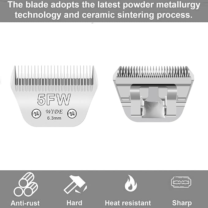 Wide Blades for Dog Grooming Blades Compatible with Andis,Oster A5,Wahl km10 Dog Clippers Stainless Steel Blades Blades for Animal Dog,Cat,Horse, (#5FW(6.3mm)/2PCS)