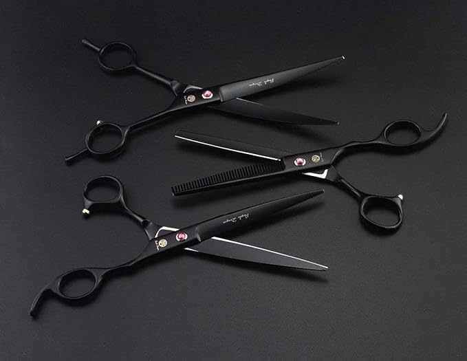 Purple Dragon 7.0 inch Rhinestone Decoration 3PCS Pet Grooming Scissors Dog Hair Cutting & Thinning Shears Set