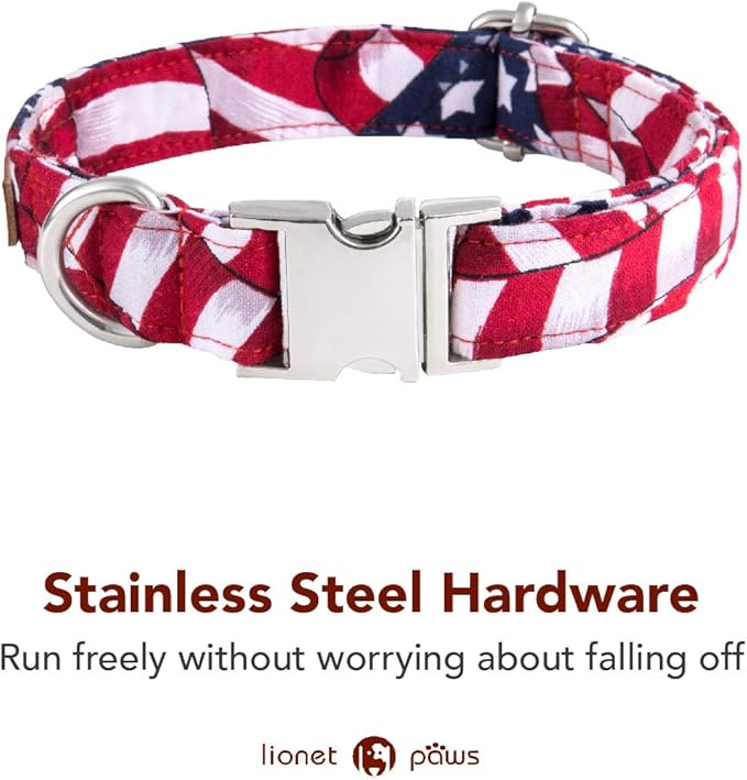 Lionet Paws Dog Collar, Comfortable Adjustable Cute Collar with Metal Buckle for Male Female Puppies Gift, July of 4th, XS, Neck 8-12 inches