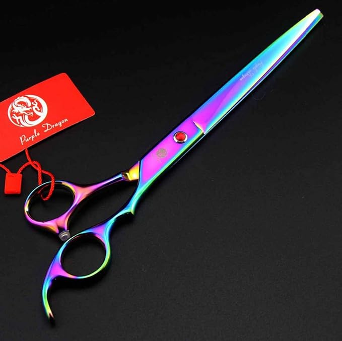 Purple Dragon 8.0" Titanium Multicolor Professional Pet Grooming Scissors Set,Straight & Thinning & Curved Scissors Shear with Bag for Dog Cat Grooming