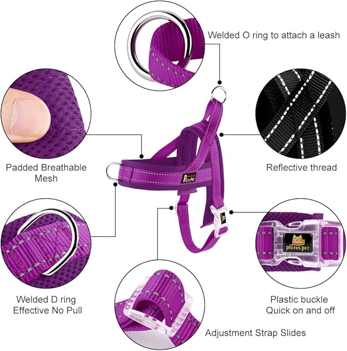 Plutus Pet No Pull Dog Harness with Breathable Mesh Padded, Adjustable Reflective Escape Proof Dog Harness, Quick Fit Dog Vest Harness for Small Medium Large Dogs(XL, Purple)