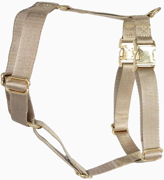 Nylon No Pull Dog Harness with Gold Metal Buckles,Easy Walking and Training Dog Harness (Tan, XS)