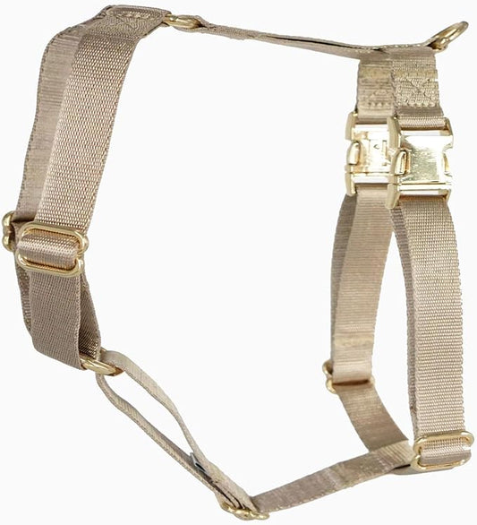 Nylon No Pull Dog Harness with Gold Metal Buckles,Easy Walking and Training Dog Harness (Tan, M)