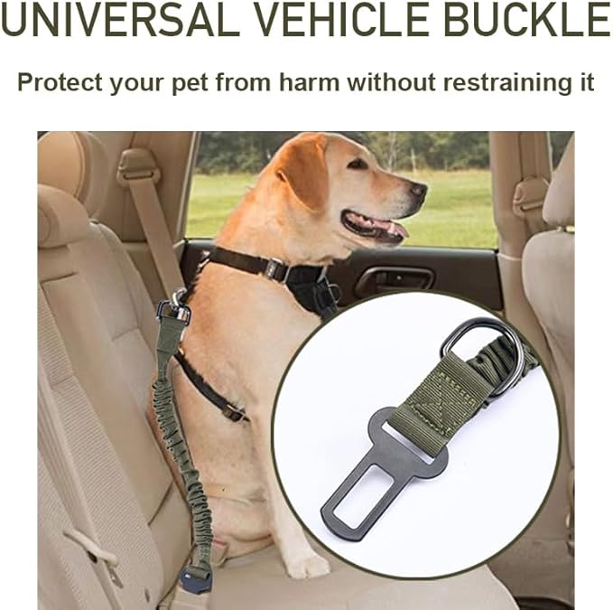 Retractable Dog Seat Belt for Car - Adjustable Nylon Pet Safety Harness with Elastic Bungee Buffer, Heavy-Duty Dog Seat Belt (Black)