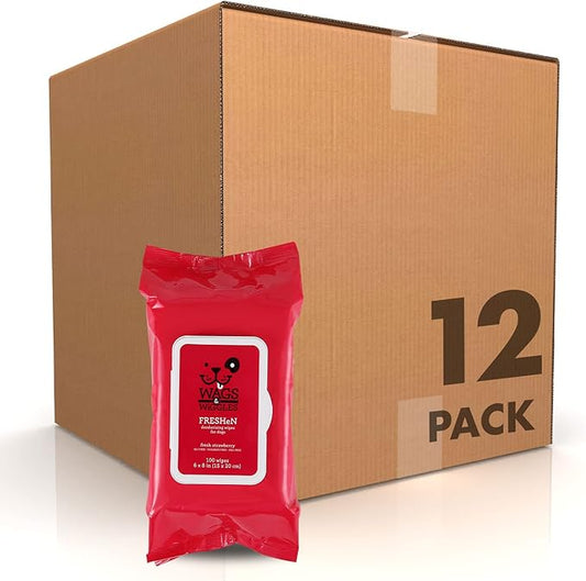 Wags & Wiggles Freshen Deodorizing Wipes for Dogs Eliminate Odors from Your Dog's Coat Fresh Strawberries Easy and Convenient Way to Freshen Your Pet Without A Bath (Pack of 1,100 Count Total)