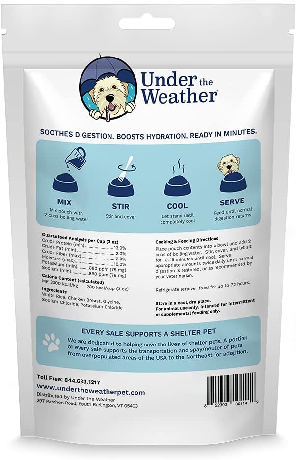 Under the Weather Bland Diet for Dogs | Easy to Digest for Sick Dogs | Always Be Ready | Contains Electrolytes - All Natural Freeze Dried 100% Human Grade Meats | 1 Pack - Chicken, Rice - 6oz