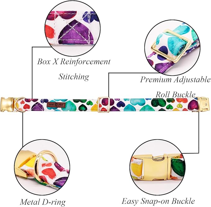 Lionet Paws Valentine Day Dog Collar, Heavy-Duty Cute Colorful Heart Pattern Pet Collar with Metal Buckle Necklace for Small Medium Dog Gift, Neck 13.5-22 inches